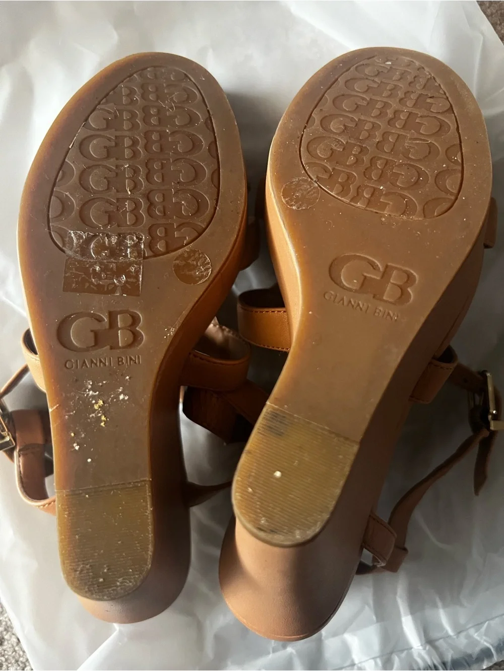 Gianni Bini Brown Leather Strappy Heeled Sandals